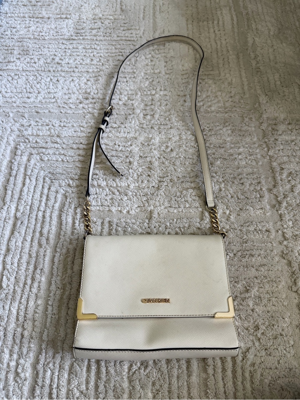 Calvin Klein Ivory Crossbody with Gold Hardware